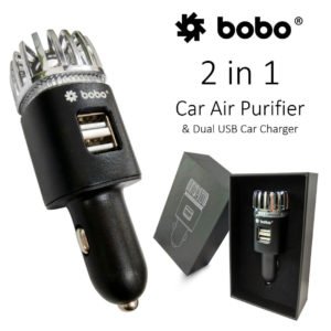 2-in-1 Car Air Purifier, Freshener Adapter with 2 USB Ports